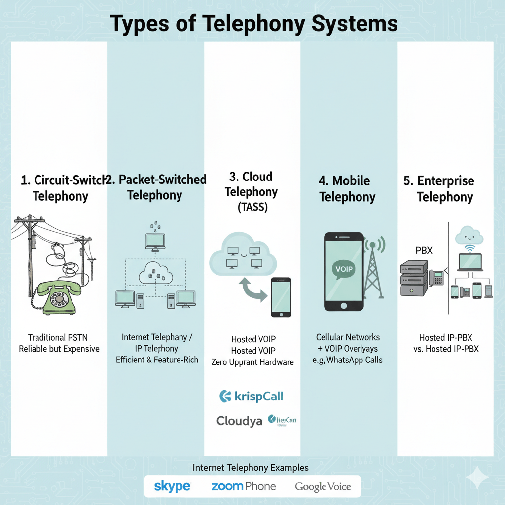 What are the types of Telephony Systems