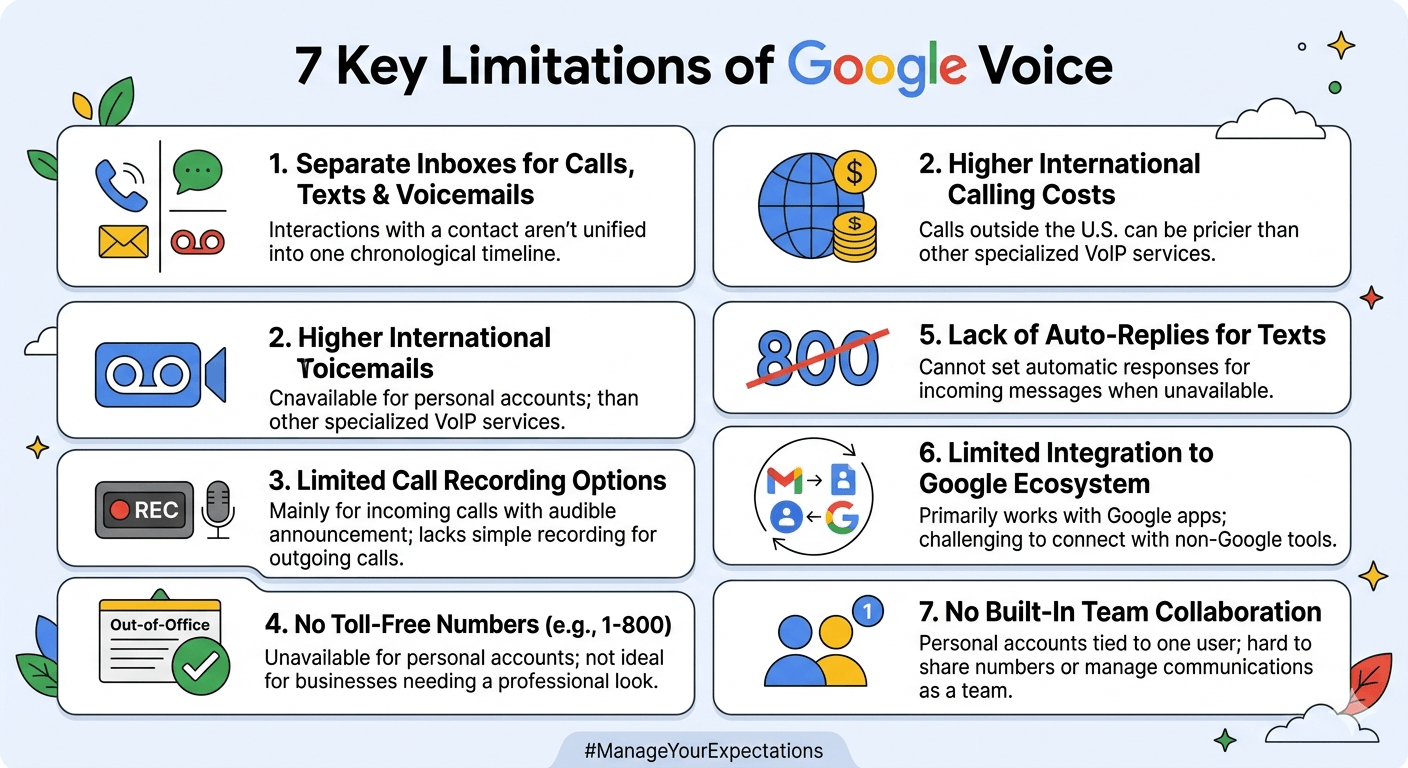 What other limitations are there to Google Voice?