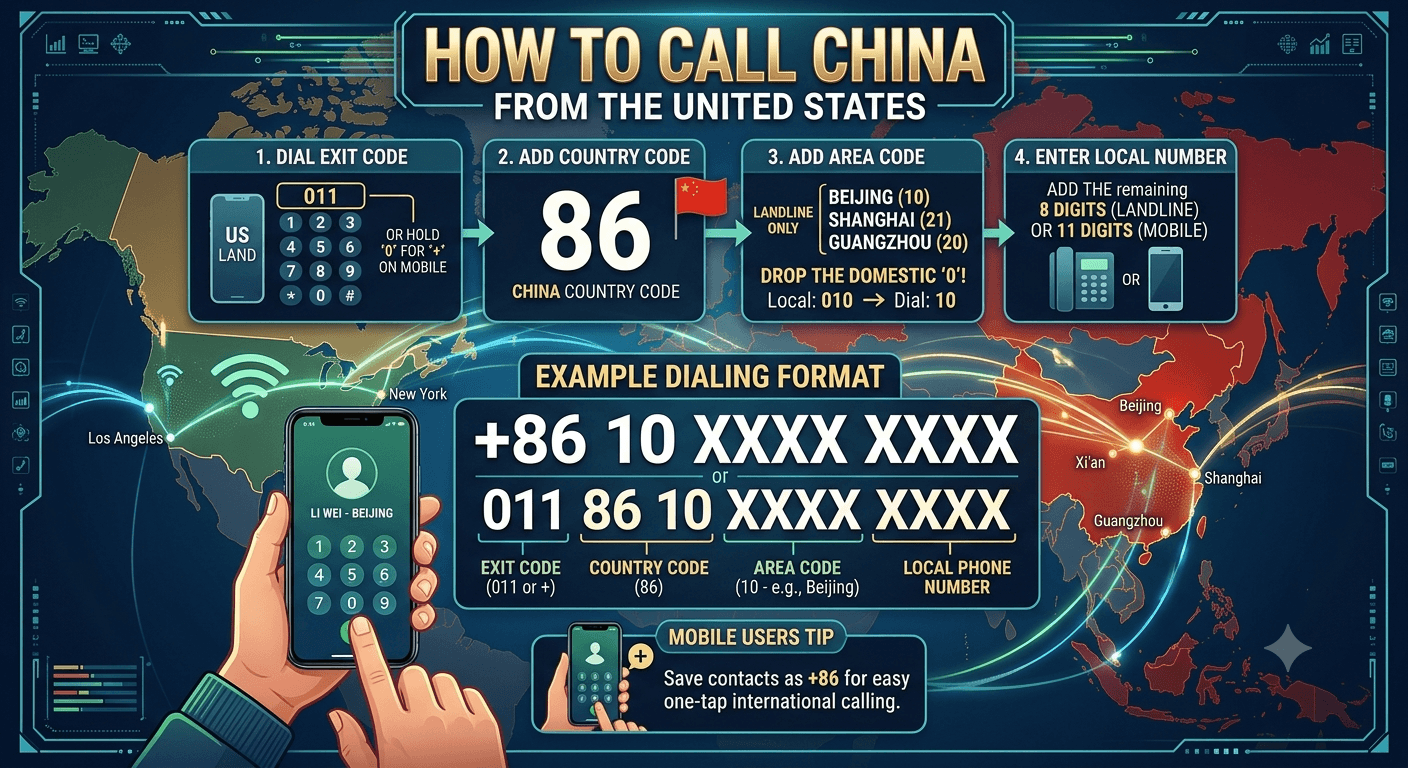How to call China from United States