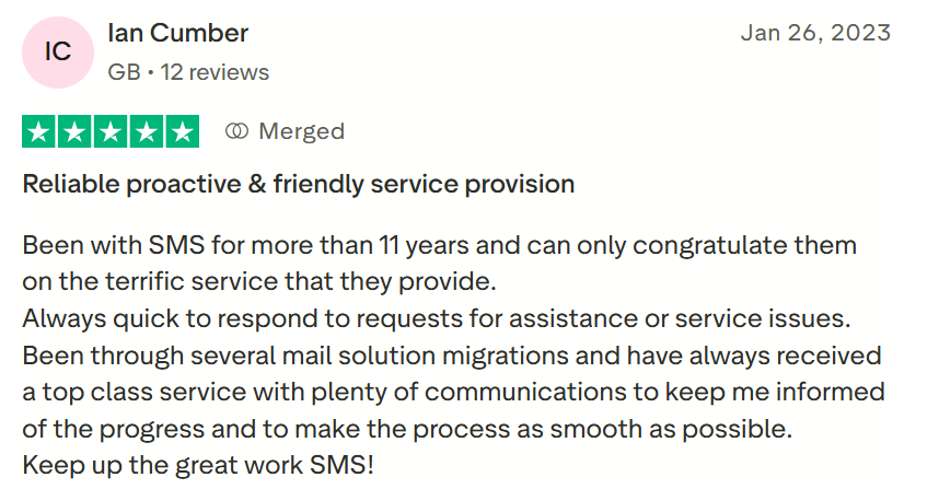 SMS review on trustpilot
