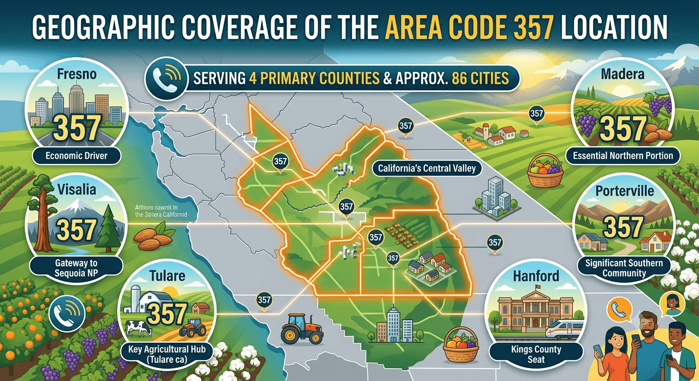 Geographic Coverage of the Area Code 357 Location