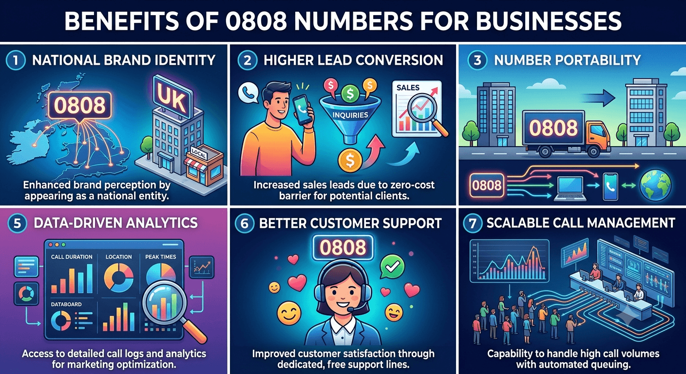 What benefits do 0808 numbers offer businesses?