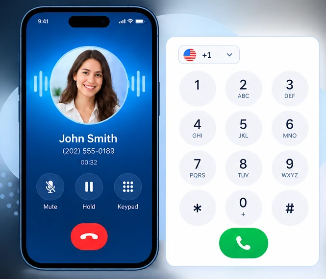 VoIP voice calling interface with caller and dial pad