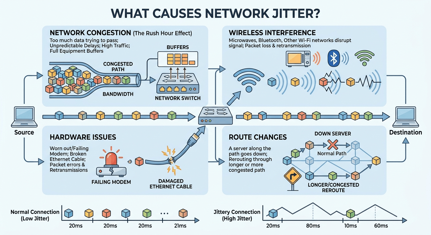 What causes network jitter?