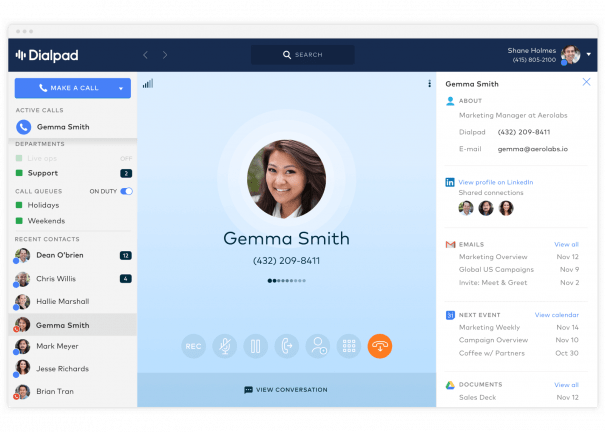 Dialpad app dashboard interface