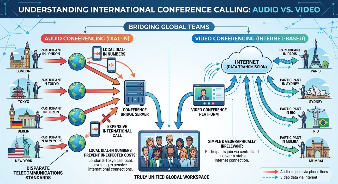 How does international conference calling work?