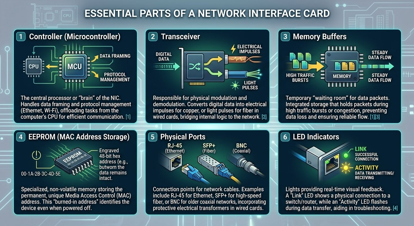 The essential parts of a Network Interface Card