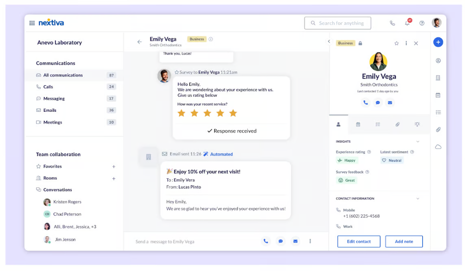 Nextiva employee app dashboard example