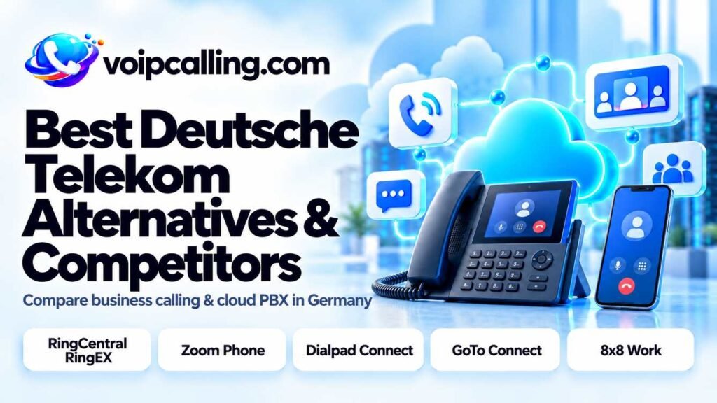 Best Deutsche Telekom alternatives for business calling in Germany: RingCentral RingEX, Zoom Phone, Dialpad Connect, GoTo Connect and 8x8 Work.