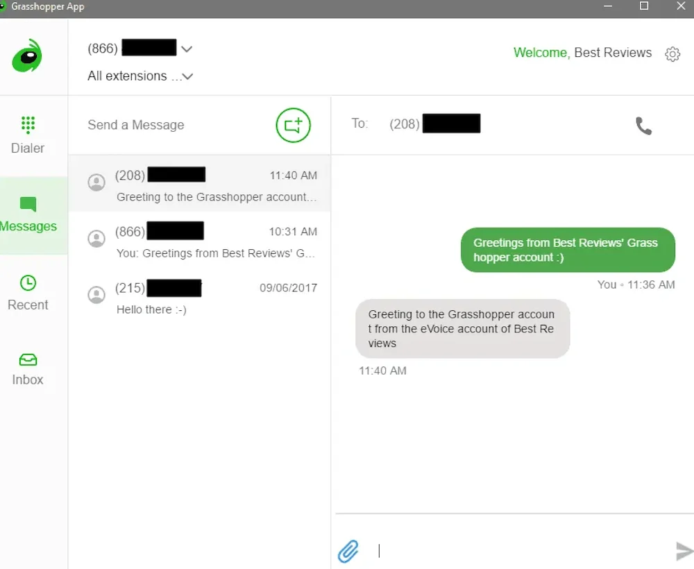 Grasshopper business phone app dashboard example