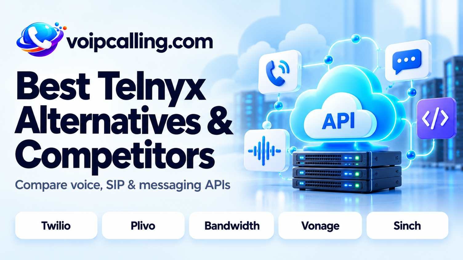 Best Telnyx alternatives and competitors: Twilio, Plivo, Bandwidth, Vonage and Sinch for voice, SIP and messaging APIs.